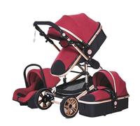 Poussette 3 en 1 Bébé Combinée Siège-Auto Nacelle Réversible Réglable Haute Qualité Roues increvables Canne rouge.bazarland30