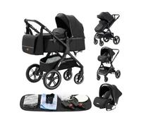 Poussette 3 en 1 Bébé Combinée Siège-Auto Nacelle Trio Réversible Réglable Haute Qualité Roues increvables Canne.NOIR