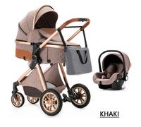 Poussette 3 en 1 Bébé Combinée Siège-Auto Nacelle Trio Réversible Réglable Haute Qualité Roues increvables Canne khaki.bazarland30