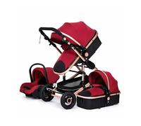 Poussette 3 en 1 Bébé Combinée Siège-Auto Nacelle Trio Réversible Réglable Haute Qualité Roues increvables Canne. rouge