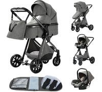 Poussette 3 en 1 Bébé Combinée Siège-Auto Nacelle Trio Réversible Réglable Haute Qualité Roues increvables . DEEP GREY