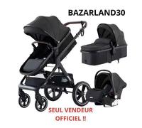 Poussette 3 en 1 Bébé Combinée Siège-Auto Nacelle Trio Réversible Réglable Haute Qualité Roues increvables Canne.NOIR