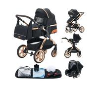 Poussette 3 en 1 Bébé Combinée Siège-Auto Nacelle Trio Réversible Réglable Haute Qualité Roues increvables Canne. NOIR