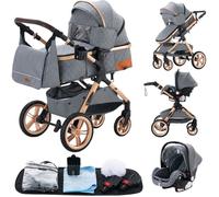 Poussette 3 en 1 Bébé Combinée Siège-Auto Nacelle Trio Réversible Réglable Haute Qualité Roues increvables .BLEU/GRIS