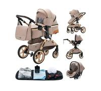 Poussette 3 en 1 Bébé Combinée Siège-Auto Nacelle Trio Réversible Réglable Haute Qualité Roues increvables Canne.KAKI