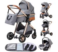 Poussette 3 en 1 Bébé Combinée Siège-Auto Nacelle Trio Réversible Réglable Haute Qualité Roues increvables . BLEU/GRIS