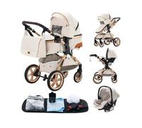 Poussette 3 en 1 Bébé Combinée Siège-Auto Nacelle Trio Réversible Réglable Haute Qualité Roues increvables Canne. BLANC