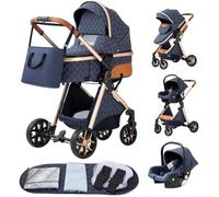 Poussette 3 en 1 Bébé Combinée Siège-Auto Nacelle Trio Réversible Réglable Haute Qualité Roues increvables .BLEU