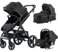 Poussette 3 en 1 - Buggy - Poussette avec siège et lit d'enfant - Haute qualité Noir avec toit étoilé