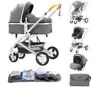 poussette 3 en 1，Combinaison pliable poussette 3 in 1，poussette bebe 0 a 3 ans Housse de pluie, sac Mommy, moustiquaire, accessoires de siège, adaptateur universel