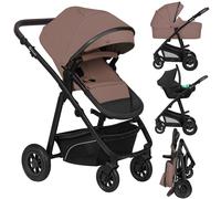 Poussette 3 en 1 LIONELO Bianka - Pack poussette - Nacelle - Siège auto - Sac - Habillage pluie - Couvre-jambes - Marron
