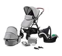 Poussette 3 en 1 Combinée Kinderkraft MOOV, Avec Siège auto MINK PRO I-size, Système de voyage, Grandes Roues, Gris