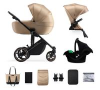 Poussette 3 en 1 Combinée - KINDERKRAFT PRIME2 - avec Siège auto I-size - Système de voyage - Nacelle spacieuse - Beige