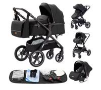 Poussette 3 en 1 combinée landau + cosy siège auto + accessoires - Système pliable - Naissance à 3 ans - Noir élégant