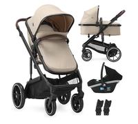 Poussette 3-en-1 DERYAN Noa avec siège auto - Poussette multifonctionnelle avec nacelle, siège sport et siège auto pour bébé - Légère et pliable - Nougat