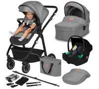 Poussette 3 en 1 LIONELO Bianka -Jusqu'à 22 kg - Pack poussette, Nacelle, Siège auto, sac et accessoires - Gris