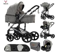 Poussette 3 en 1 Magic ZC Poussette Pousette trio 3 en 1 Pousette Pliage en un clic Frein à pied 0-3ans Max 15kg Sac à main Gris