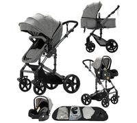 Poussette 3 en 1 Magic ZC Poussette Poussettes combinées Poussette bebe 0 a 3 ans Pliage en un clic Hamac réversible Gris