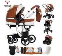 Poussette 3 en 1 Magic ZC Poussette trio Cuir PU imperméable Poussette Poussette Pliage automatique Sac à dos portable Porte-bébé