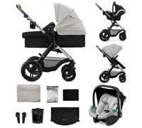 Kinderkraft MOOV XL 3 en 1, Poussette jusqu'à 27 kg, Landau, Avec siège I-SIZE 40-75 cm, Pliable, Absorption des chocs, Convertible, Nacelle XL, Avec accessoires, Gris Clair