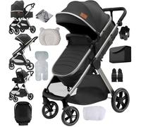 Poussette 3 en 1 multifonction bébé avec landau, siège évolutif, capote solaire XXL, système de voyage pliable confortable