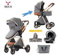 Poussette 3 en 1 multifonction MagicZC, poussée double sens, dossier ajustable, léger et pliable, gris neutre tendance