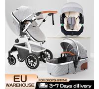 Poussette 3 en 1 pour bébé, haute position, poignée réglable, poussette de voyage avec moustiquaire, cadre en aluminium, multifonction SK20-GREY