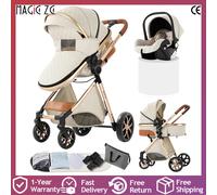 Poussette 3 en 1 pour bébé, paysage haut, avec siège de voiture et couffin, landau chaud, multifonction, système de voyage pliable pour bébé Silver Mist