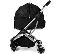 Poussette 3 en 1 pour chien/chat/animal de compagnie avec support amovible/pneus en caoutchouc sans pompe/cadre en aluminium/poignée réversible pour animaux de taille moyenne et petite (gris) (noir)