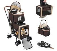 Poussette 3 en 1 pour chien et chat - Pliable - Jusqu'à 35 kg - Avec roues pivotantes à 360° avec freins - Pour promenade en forêt, promenade en ville et visite vétérinaire (café)