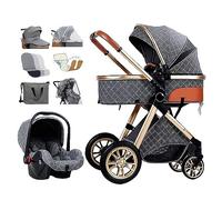 Poussette 3 en 1 pour nouveau-né, berceau réversible, poussette pour nourrissons et tout-petits, poussette avec housse de pluie, chancelière, moustiquaire (couleur : gris A)