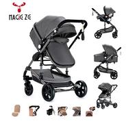 poussette 3 en 1- Poussette Bébé - Ceinture de Sécurité 5 Points - Pour Nouveau-Né -MagicZC - Gris Moderne