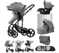 Poussette 3 en 1, poussette bidirectionnelle, nacelle cosy et capote inclus, pour naissance bébés de 0 a 3 ans (Gris)