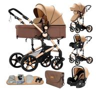 Poussette 3 en 1, poussette bidirectionnelle, nacelle cosy et capote inclus, pour naissance bébés de 0 a 3 ans (kaki + Sac à langer)