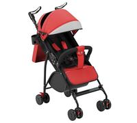 Poussette 3 en 1, Poussette Canne, Trio, Poussette Bebe, Landau Bébé, Accessoires, Adaptateurs Universels, Grandes Roues, 25kg, panier spacieux-A- rouge