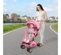 Poussette 3 en 1, Poussette Canne, Trio, Poussette Bebe, Landau Bébé, Accessoires, Adaptateurs Universels, Grandes Roues, 25kg, panier spacieux-B-rose