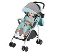 Poussette 3 en 1, Poussette Canne, Trio, Poussette Bebe, Landau Bébé, Accessoires, Adaptateurs Universels, Grandes Roues, 25kg, panier spacieux-C-bleu clair