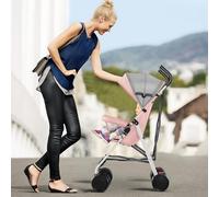 Poussette 3 en 1, Poussette Canne, Trio, Poussette Bebe, Landau Bébé, Accessoires, Adaptateurs Universels, Grandes Roues, 25kg, panier spacieux-D-rose