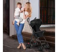 Poussette 3 en 1, Poussette Canne, Trio, Poussette Bebe, Landau Bébé, Accessoires, Adaptateurs Universels, Grandes Roues, 25kg, panier spacieux-D-noir