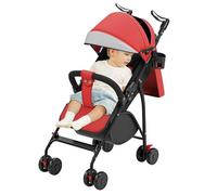 Poussette 3 en 1, Poussette Canne, Trio, Poussette Bebe, Landau Bébé, Accessoires, Adaptateurs Universels, Grandes Roues, 25kg, panier spacieux-A- rouge