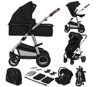Poussette 3en1 Amber Jusqu?à 22 Kg Avec Nacelle, Siège-auto, Sac Et Accessoires Black Silver TU