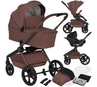 Poussette 3en1 LIONELO Freya - Nacelle pliable avec le châssis - Siège auto - Accessoires - Jusqu'à 22 kg - Chocolat