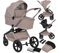 Lionelo Freya Poussette Trio 3 en 1 (0-4 Ans, Jusqu’à 22 Kg), Nacelle Pliable, Poussette et Siège Auto I-Size 40-87 Cm, Suspension, Roues PU, Capote UPF50+, Accessoires, Système de Voyage (Beige)