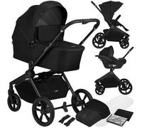Poussette 3en1 LIONELO Freya - Nacelle pliable avec le châssis - Siège auto - Accessoires - Jusqu'à 22 kg - Noir