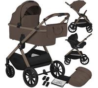 Poussette 3en1 LIONELO Layla - Nacelle - Siège auto - Sac à langer - Habillage pluie - Accessoires - Jusqu'à 22kg - Chocolat