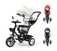 Poussette 4 en 1 avec sonnette et rétroviseur, tricycle pour enfants, poussette tricycle à pédales, capote pliable amovible et canne parentale réglable, dossier inclinable, roues silencieuses 1. Insta