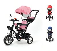 Poussette 4 en 1 avec sonnette et rétroviseur, tricycle pour enfants, poussette tricycle à pédales, capote pliable amovible et canne parentale réglable, dossier inclinable, roues silencieuses 1. Insta