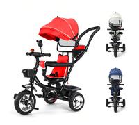 Poussette 4 en 1 avec sonnette et rétroviseur, tricycle pour enfants, poussette tricycle à pédales, capote pliable amovible et canne parentale réglable, dossier inclinable, roues silencieuses 1. Insta