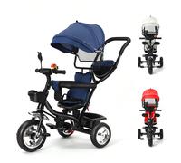 Poussette 4 en 1 avec sonnette et rétroviseur, tricycle pour enfants, poussette tricycle à pédales, capote pliable amovible et canne parentale réglable, dossier inclinable, roues silencieuses 1. Insta