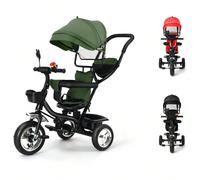 Poussette 4 en 1 avec sonnette et rétroviseur, tricycle pour enfants, poussette tricycle à pédales, capote pliable amovible et canne parentale réglable, dossier inclinable, roues silencieuses 1. Insta